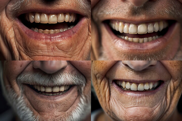 老人の健康的な笑顔と丈夫な歯のコラージュ「AI生成画像」 - obrazy, fototapety, plakaty