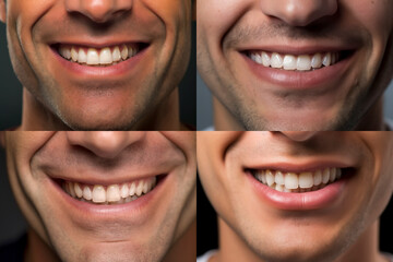 笑顔の男性の口元のクローズアップのコラージュ「AI生成画像」