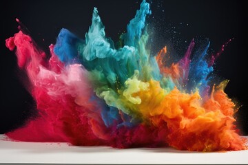 vivacious powder dyes erupting from a diagonal angle, creating a rainbow effect