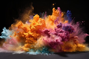 the moment of impact when a paintbrush strikes a pile of powder dyes