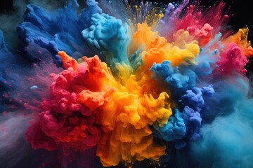 Fototapeta na wymiar powder dyes in primary colors creating a vibrant explosion