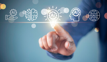 businessman show virtual graphic Global Internet connect with AI, Artificial Intelligence. using...