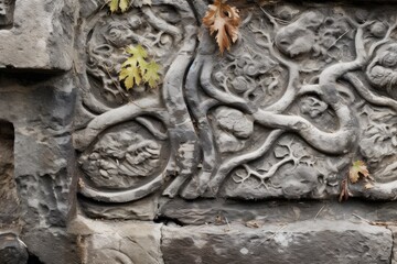 intricate details of aged, weather-beaten stone