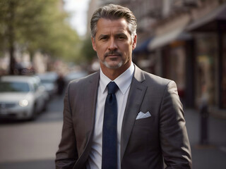 Fototapeta premium Successful happy businessman, entrepreneur portrait on the street of the city.