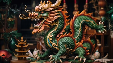 Fototapeta premium A statue of a dragon on a table