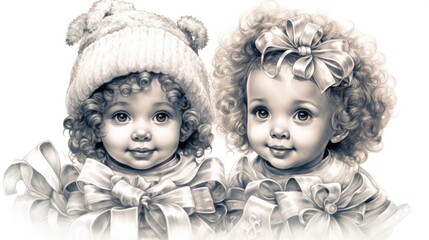 Fototapeta premium A drawing of two little girls with curly hair