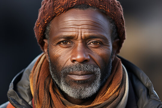 Studio portrait of handsome elderly old african man on different colours background