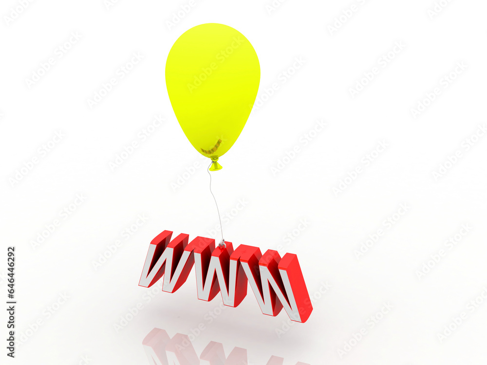 Poster 3d rendering www text with balloon