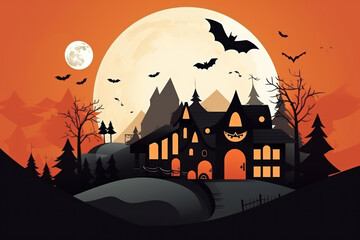 Fototapeta premium Bat Pumpkins In The Spooky Night, Halloween Backdrop background