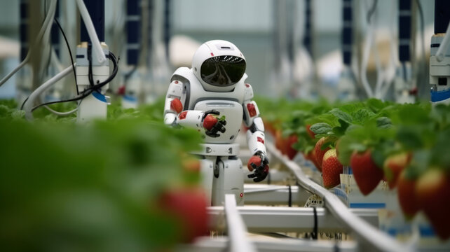 photo of Smart robotic farmers strawberry in agriculture futuristic robot automation to work