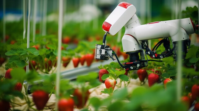 photo of Smart robotic farmers strawberry in agriculture futuristic robot automation to work