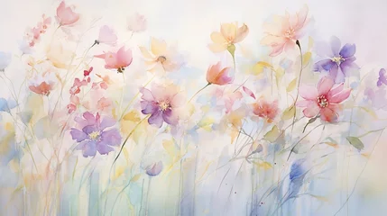 Foto op Canvas multi-colored wildflowers in watercolor, field, drawing, summer, delicate flowers © DZMITRY