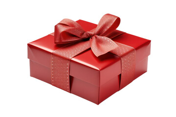 Obraz premium Christmas Valentine present, red gift box with ribbon bow isolated transparent background, PNG, 