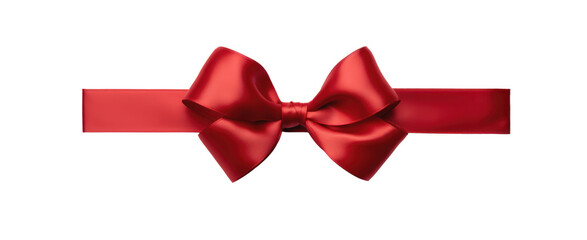 Red ribbon bow isolated transparent background, PNG, Christmas present wrapping