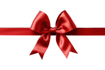 Fototapeta premium Red ribbon bow isolated transparent background, PNG, Christmas present wrapping