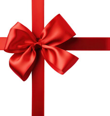 Red ribbon bow isolated transparent background, PNG, Christmas present wrapping