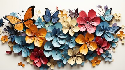 colorful flowers filled with butterflies on a white background