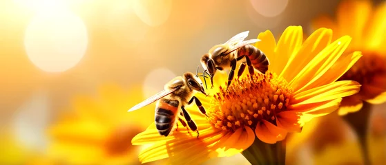 Foto op Plexiglas Bees on blossom flowers background © Tidarat