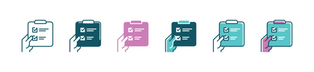 hand holding clipboard task list document icon vector business plan checklist assessment progress with checkmark signs illustration for web and app