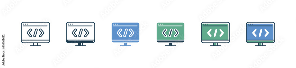 Aufkleber Business development coding icon set website and application programming building and optimization symbol illustration digital project management