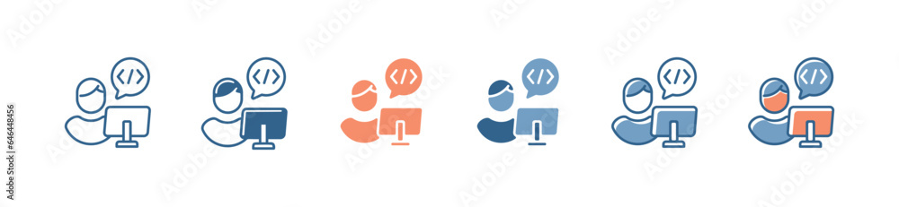 Aufkleber Businessman development programming website icon vector software coding computer setup symbol illustration