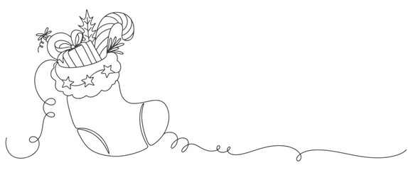 Christmas socks vector hand drawn line art, lline art illustration for xmas. line art drawing, background, banner, poster with red Christmas socks
