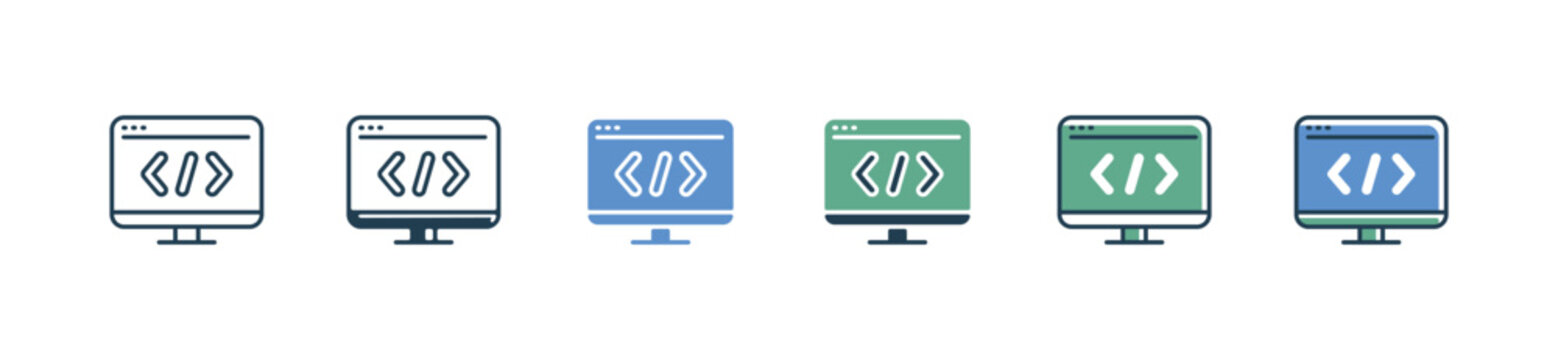 Business development coding icon set website and application programming building and optimization symbol illustration digital project management