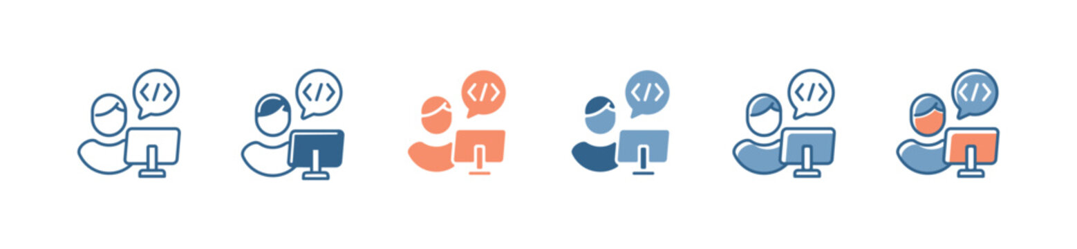 Businessman development programming website icon vector software coding computer setup symbol illustration