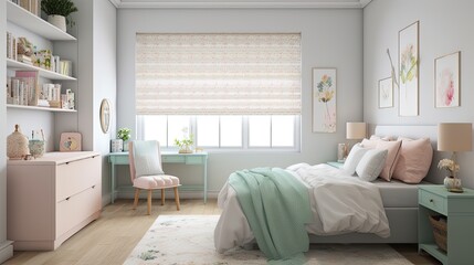 Bright and Airy Bedroom with Pastel Decor, generative ai