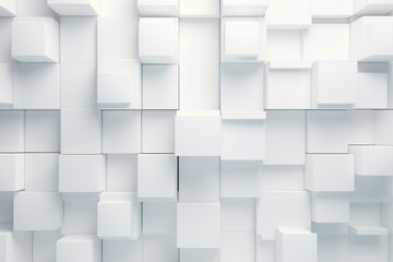 White tiled wall with polished, 3D blocks in a square pattern. 3D rendered wallpaper. Generative AI