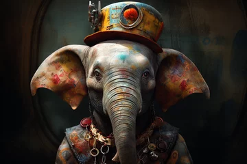 Zelfklevend Fotobehang cute elephant wearing a hat © Salawati