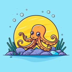 Fototapeta na wymiar Cute Cartoon Octopus Underwater Vector