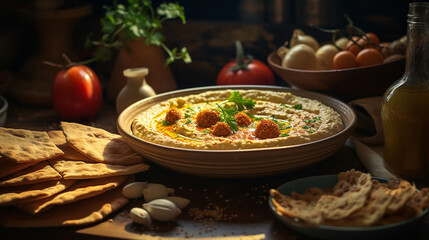 Hummus on Wooden Table - Clear and Sharp Photo