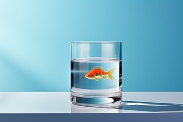 A simple glass of clean water with a red fish swimming in the glass. Ecology. Keep the water clean concept. Generative AI