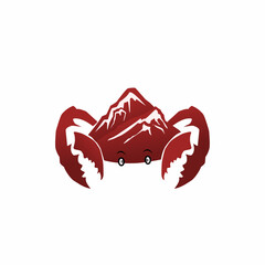 crab with mountain Logo Template icon design. Unusual crab logo vector.isolated on white background