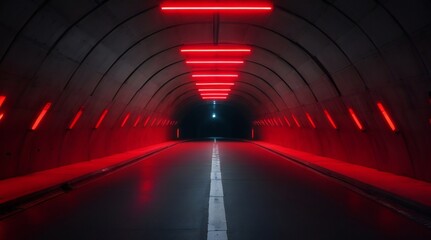Empty concrete Tunnel with red ambiance lighting