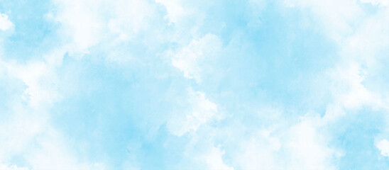 Fototapeta na wymiar blue sky with clouds. Light sky blue shades watercolor background. Sky Nature Landscape Background. sky background with white fluffy clouds.>< 