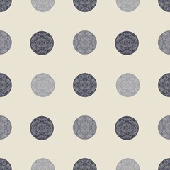 Seamless pattern polka dot cute boho style on beige background. Hand drawn clipart.