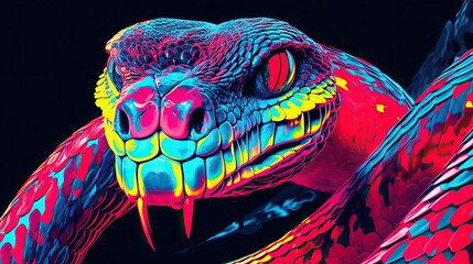 Snake pop art collage style in neon bold color