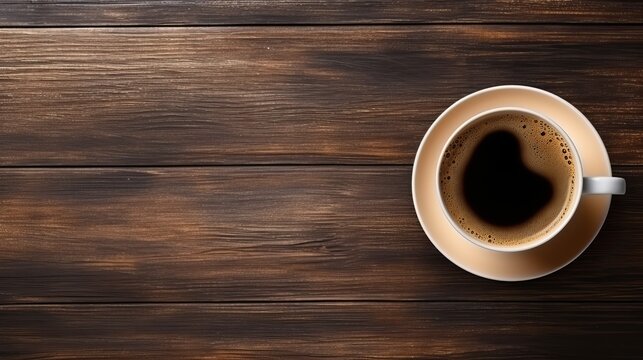 Coffee cup on  table background with copy space, morning drink