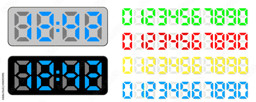 Aufkleber digital flat numbers of different colors. vector isolated elements. digital calculator number set on