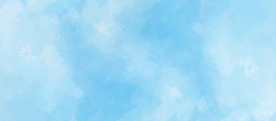 blue sky with clouds. Light sky blue shades watercolor background. Sky Nature Landscape Background. sky background with white fluffy clouds.><	