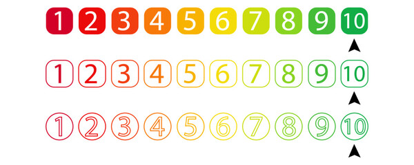 Rate us from 1 to 10, best for website design, application isolated on white background. EPS 10 vector graphics