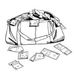Bag with Money line sketch. simple monochrome illustration about bank and Robber 