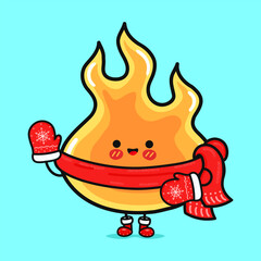 Smiling happy Fire and christmas. Vector flat cartoon character illustration icon design. Isolated on blue background