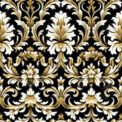 Fototapeta premium Damask seamless pattern template symmetric classica, AI Generated