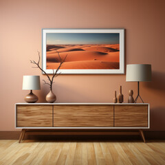 A surreal desert landscape with towering sand dunes
