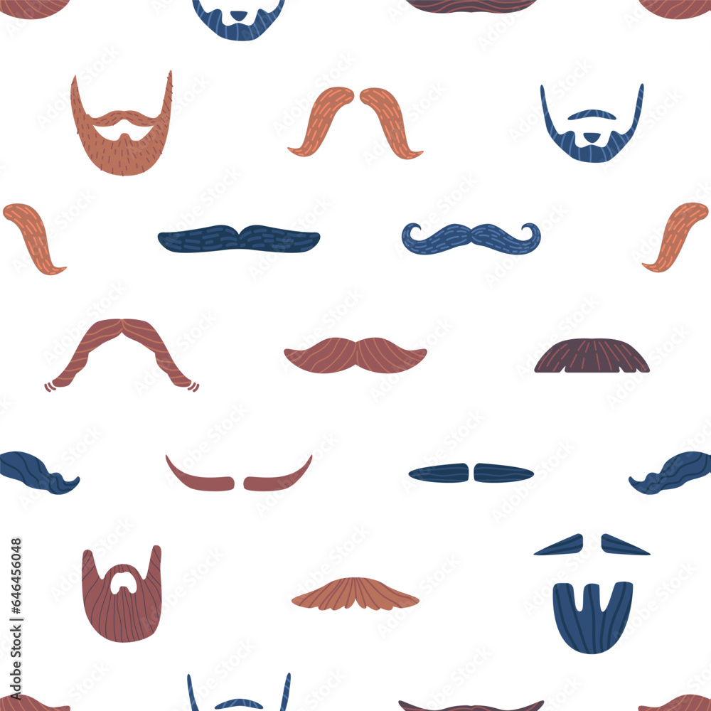 Poster playful seamless pattern adorned with charming mustaches and stylish beards, creating a whimsical an