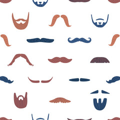 Playful Seamless Pattern Adorned With Charming Mustaches And Stylish Beards, Creating A Whimsical And Trendy Design