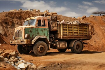 African mine with dump truck. Generative AI